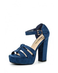 Темно-синие замшевые босоножки на каблуке от Queen Vivi