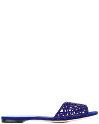 Женские темно-синие замшевые босоножки с украшением от Sergio Rossi