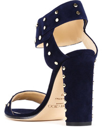 Женские темно-синие замшевые босоножки от Jimmy Choo