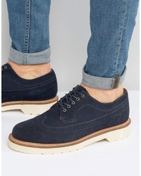 Темно-синие замшевые ботинки броги