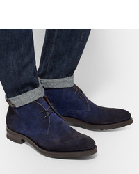 Темно-синие замшевые ботинки дезерты от Santoni