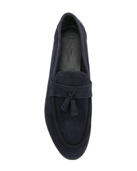 Темно-синие замшевые лоферы с кисточками от Corneliani
