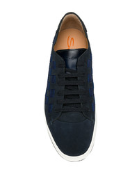 Мужские темно-синие замшевые плетеные низкие кеды от Santoni