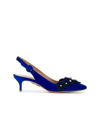 Темно-синие замшевые туфли с цветочным принтом от Aquazzura