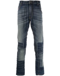 Мужские темно-синие зауженные джинсы в стиле пэчворк от Diesel