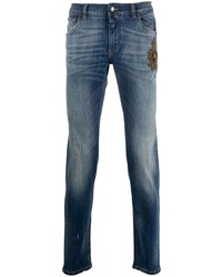 Мужские темно-синие зауженные джинсы с вышивкой от Dolce & Gabbana