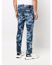 Мужские темно-синие зауженные джинсы с камуфляжным принтом от DSQUARED2