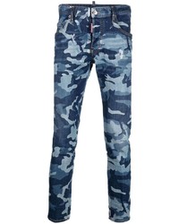 Мужские темно-синие зауженные джинсы с камуфляжным принтом от DSQUARED2