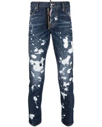 Мужские темно-синие зауженные джинсы с принтом от DSQUARED2