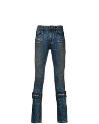 Мужские темно-синие зауженные джинсы с принтом от Newams