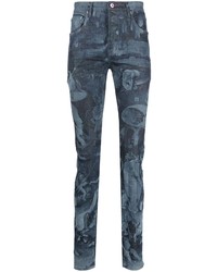 Мужские темно-синие зауженные джинсы с принтом от purple brand