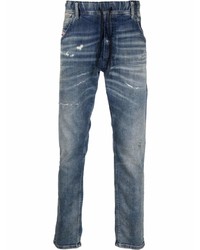 Мужские темно-синие зауженные джинсы с украшением от Diesel