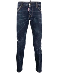 Мужские темно-синие зауженные джинсы с украшением от DSQUARED2