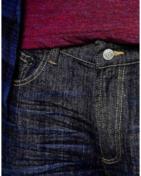 Мужские темно-синие зауженные джинсы