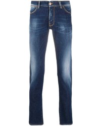 Мужские темно-синие зауженные джинсы от Pt01
