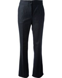 Женские темно-синие классические брюки в вертикальную полоску от Moschino