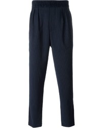 Мужские темно-синие классические брюки в вертикальную полоску от Paolo Pecora