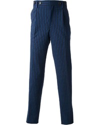 Мужские темно-синие классические брюки в вертикальную полоску
