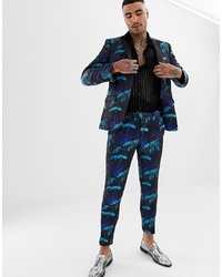 Мужские темно-синие классические брюки с цветочным принтом от MOSS BROS