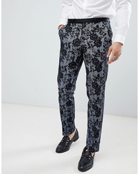 Мужские темно-синие классические брюки с цветочным принтом от Twisted Tailor