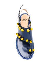 Темно-синие кожаные босоножки на каблуке с украшением от Toga Pulla