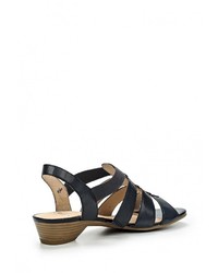 Темно-синие кожаные босоножки на каблуке от Caprice