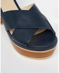 Темно-синие кожаные босоножки на каблуке от Asos