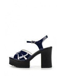 Темно-синие кожаные босоножки на каблуке от Elche