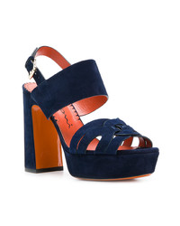 Темно-синие кожаные босоножки на каблуке от Santoni