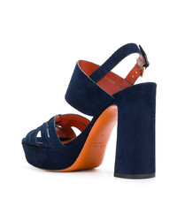 Темно-синие кожаные босоножки на каблуке от Santoni