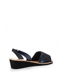 Темно-синие кожаные босоножки на танкетке от Ella