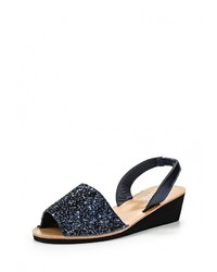 Темно-синие кожаные босоножки на танкетке от Ella