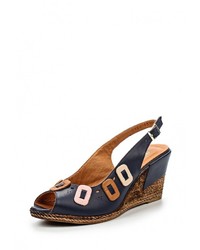 Темно-синие кожаные босоножки на танкетке от Mabu