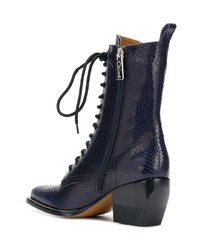 Темно-синие кожаные ботильоны на шнуровке от Chloé