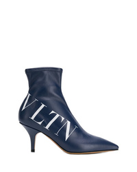 Темно-синие кожаные ботильоны с принтом от Valentino