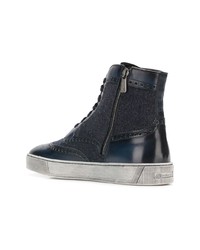 Темно-синие кожаные ботинки броги от Santoni