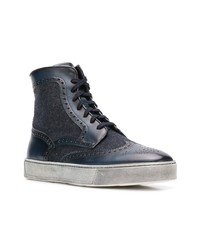 Темно-синие кожаные ботинки броги от Santoni