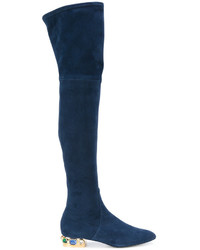 Женские темно-синие кожаные ботинки с украшением от Casadei