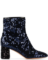 Женские темно-синие кожаные ботинки с украшением от Rochas