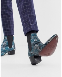 Темно-синие кожаные ботинки челси со змеиным рисунком