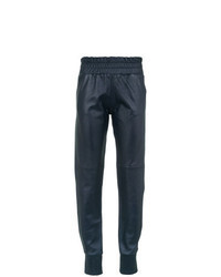 Темно-синие кожаные брюки-галифе