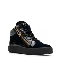 Мужские темно-синие кожаные высокие кеды от Giuseppe Zanotti Design