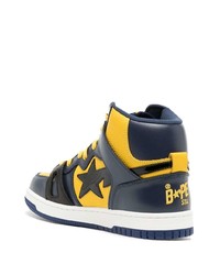 Мужские темно-синие кожаные высокие кеды от A Bathing Ape