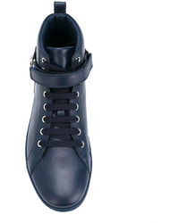 Мужские темно-синие кожаные высокие кеды от Versace