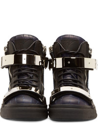 Мужские темно-синие кожаные высокие кеды от Giuseppe Zanotti