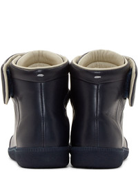 Мужские темно-синие кожаные высокие кеды от Maison Margiela