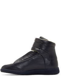 Мужские темно-синие кожаные высокие кеды от Maison Margiela