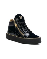 Женские темно-синие кожаные высокие кеды от Giuseppe Zanotti Design