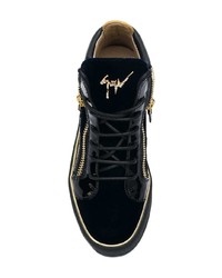 Женские темно-синие кожаные высокие кеды от Giuseppe Zanotti Design