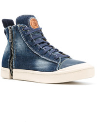 Мужские темно-синие кожаные высокие кеды от Diesel